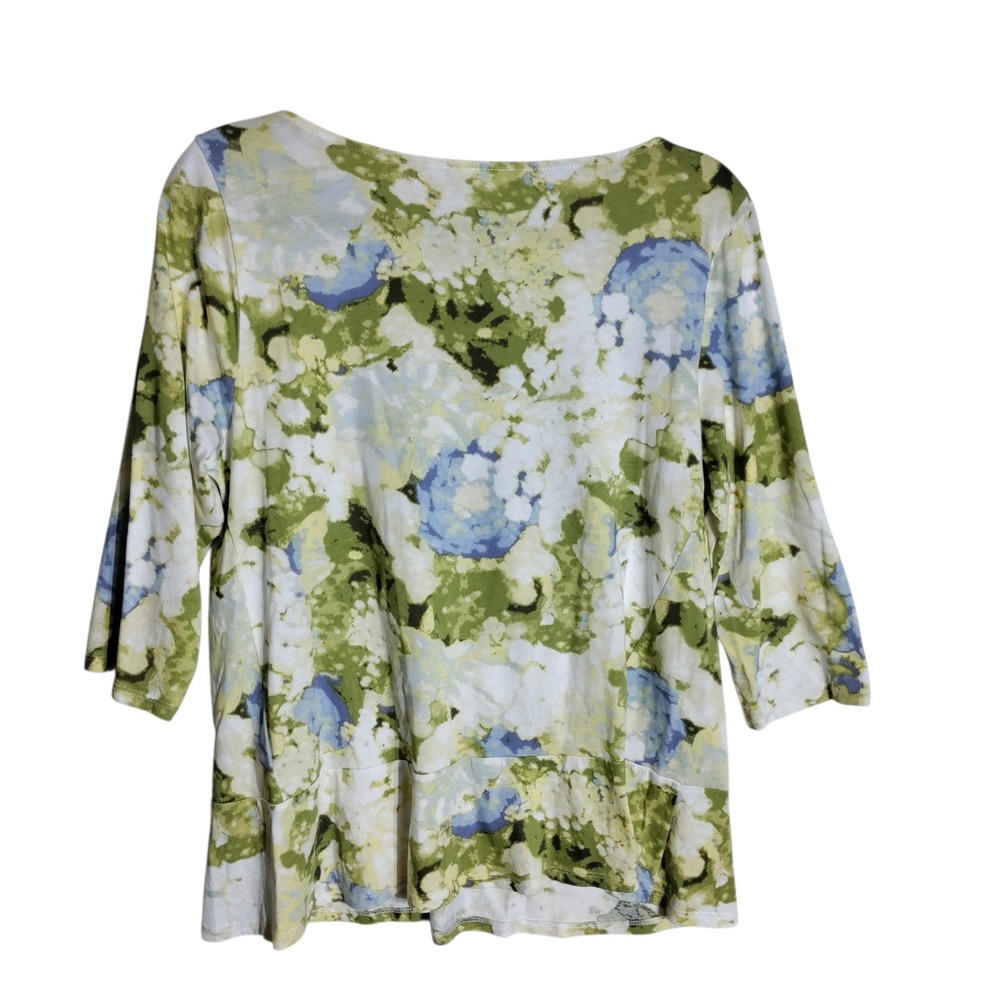 Pure Jill J. Jill Green Floral 3/4 Sleeve Cotton Modal Top RN97641 Medium